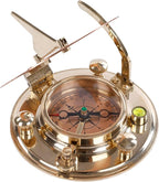 Brass Sundial Compass in Leather Case – Unique Nautical Gifts for Men, Antique Sailing Anniversary Gadget, Maritime Pocket Watch Clock, Nautical Decor for Him