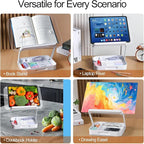 ZOEY Acrylic Book Stand for Reading Adjustable Book Holder with 360 Rotating Base and Storage Foldable Desktop Riser Stand for Cookbook Laptop Tablet Textbook Music Score with Page Clip 13.4x9.3x2.8in