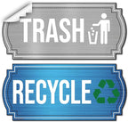 Recycle and Trash Stickers for Kitchen Trash Cans and Recycling Bins, Indoor Trash and Recycle Sticker Combo for Garbage Can Logo Symbol, Blue & Gray Decals, 6.5" x 3" Elegant Style with Split-back