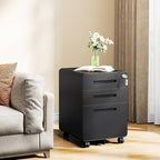 MIIIKO Mobile Filing Cabinet 3 Drawer, Rolling Small File Cabinet with Keys Under Desk, Modern Black Filing Cabinets for Home Office with Anti-tilt Wheels, A4/Letter/Legal Hanging File Drawers