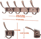 SKOLOO Modern Metal Wall Coat Rack with 5 Hooks, Pack of 2, Sturdy Wall Hook Rack for Hanging Coat, Jacket, Clothes, Hat, Red Copper