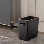 LADSTAG Black 3 Gallon Waste Basket 4 Gallon Trash Can, Office Wastebasket with Gold-Tone Edging Decoration for Bathroom,Pu Leather Waste Bins for Toilet Bedroom Living Room, Office Home Modern Decor