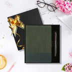 TSFPapier A5 Lined Notebook with Pen & Gift Box 216 Pages PU Leather Journal for Women Men 100GSM Thick Paper College Ruled Notebook for Christmas Gifts, School,Travel,Business,Work,Home Writing (Dark Green)