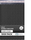 MAILERVIEW Black Small Bubble Mailers 4x8 Inch #000 | Thick Padded Poly Bubble Mailer Envelopes | 1000 Pack Bulk | Trading Card Sports Card Shipping