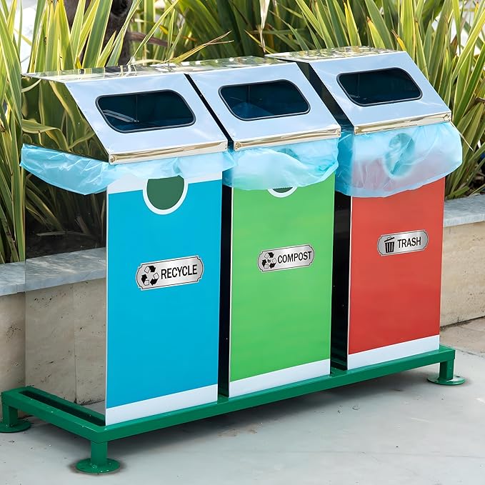 3PCS Recycle Stickers for Trash Bins, Self-Adhesive Waterproof Brushed Silver Trash Compost and Recycling Stickers for Trash Can, Kitchen, Office, Garbage Bin Indoor, Outdoor Use
