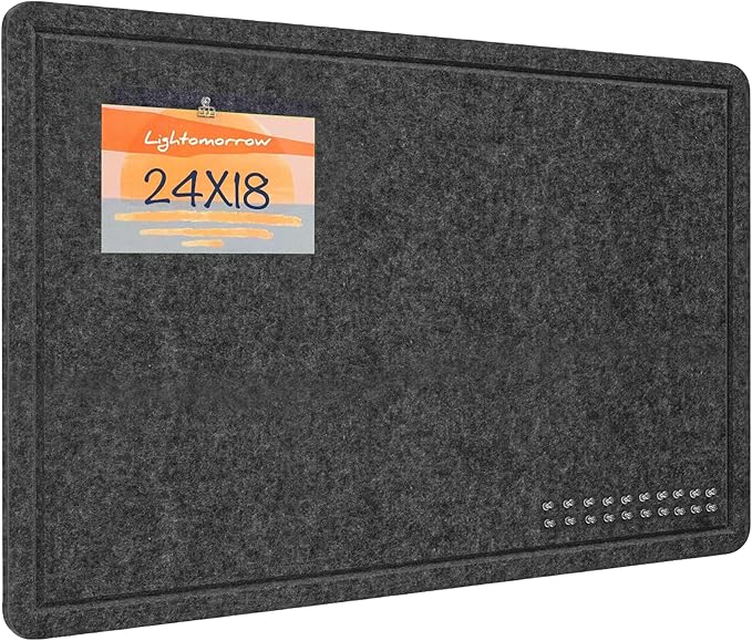 Lightomorrow Bulletin Board, 24x18 inches Decorative Felt Pin Board, Cork Board Alternative for Wall, Foldable Photo Board Self-Adhesive Vision Board Mood Board with 20 Pushpins-Dark Gray