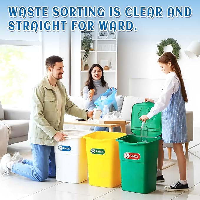 4PCS Recycle Stickers for Trash Bins,Self-adhesive Waterproof Trash Recycle Stickers, Recycling Labels for Trash Can, Home, Office, Apartment, Hotel, School and Public Area
