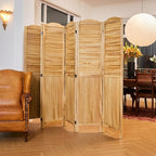 Room Dividers, 5.75Ft Individual Privacy Screens Foldable Wooden Louver & MDF Stable Wall Divider for Home Office Bedroom, 6 Panels (Natural)