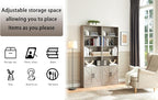 RWYHG 70in Tall Bookshelf 6 Tier Bookcase with Barn Doors and Adjustable Shelf, Oak Grey Farmhouse Book Shelves with Storage Cabinet, Wood Floor Standing Display Bookshelve for Bedroom, Living Room