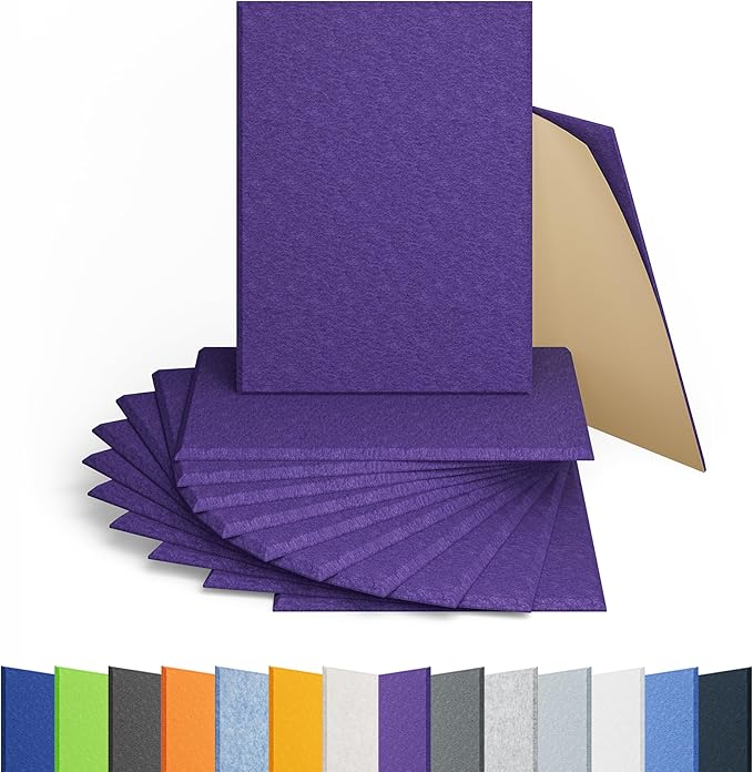 Amantech 12 Pack Acoustic Panels Self Adhesive Sound Proof Foam, High Density Sound Acoustic Panel, 16X12X0.4 Inch 4:3 Rectangle Panels in Home, Office, Reccording Room, Studio,and More(Violet)
