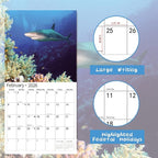 2026 Wall Calendar,Calendar 2026, November 2025 - December 2026, Wall Calendar Shark, 12" x 24" Opened,Full Page Months Thick & Sturdy Paper for Gift Perfect Calendar Organizing & Planning