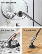 HOTO Cordless Electric Spin Scrubber, IPX7 Full Body Waterproof Bathroom Cleaning Brush, Max 22 in-lb, Shower Scrubber Brush with Long Handle, 6 Brush Heads, Power Scrubber for Bathroom, Floor, Tile