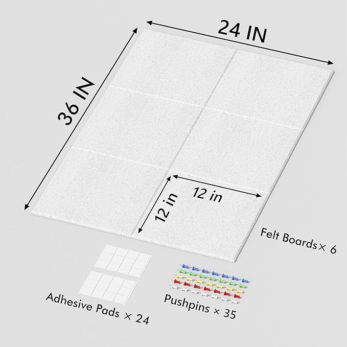 Neatsure Large Cork Board for Wall, 36" x 24" Bulletin Board with Pushpins, 6 Panels Felt Tiles Tack Push Pin Board for Office, Silver Gray