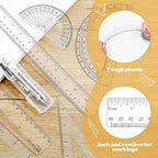 Geometry Set - 7Pcs Geometry Kit with Clear Plastic Ruler 12Inch & 6Inch, Triangle Ruler, Protractor and Compass Set for School Office Math Drawing Drafting Engineering Architecture Art