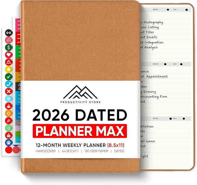 Dated, 2026 Planner, 8.5" x 11" - The Productivity Planner to Achieve Your 2026 Goals - Planner 2026-2027 by PRODUCTIVITY STORE (A4, BROWN)