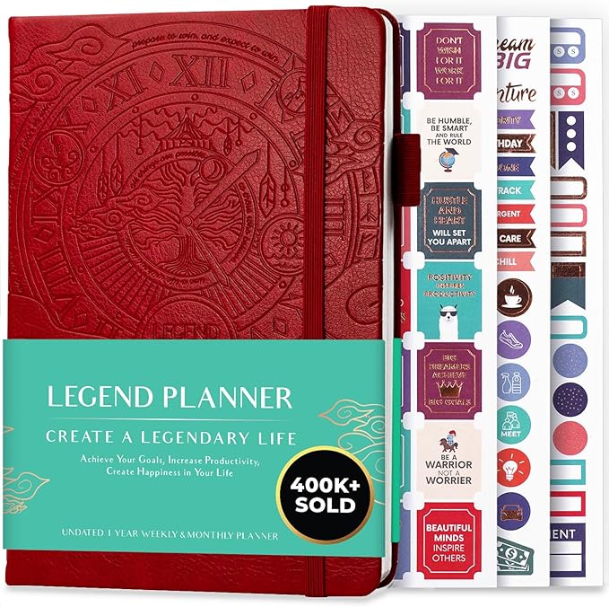 Legend Planner – Weekly & Monthly Life Planner to Hit Your Goals & Live Happier. Organizer Notebook & Productivity Journal. A5 (Red)