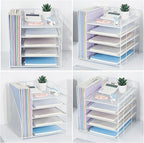 LEKETREE Desk Organizers and Accessories, 5-Tier Paper Letter Tray Organizer with File Holder, Desktop Organizer for Office Supplies (White)