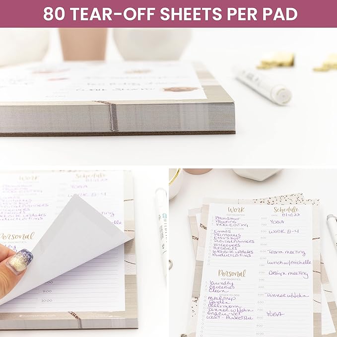 bloom daily planners Timed Work & Personal To Do List Planning Pad - Undated Tear-Off Hourly Checklist Notepad Appointment Organizer - 6" x 9" - Brushed Beige