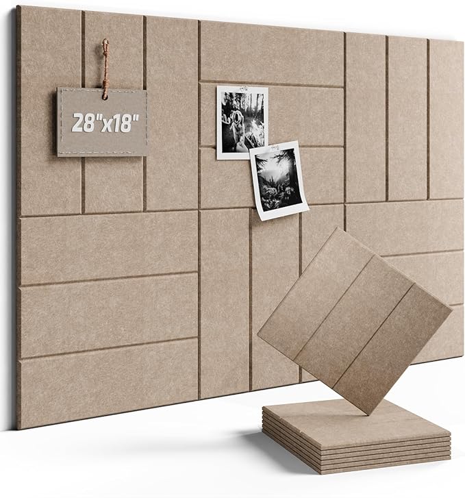 Fluxynara Felt Bulletin Board Tiles -28"x18" with 40 Adhesive Tabs, Cork Board Alternative for Office Decor, Push Pin Board Wall Organizer 6-Pack (Taupe)