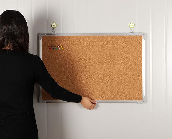 Cork Board Set for Wall - Bulletin Corkboard 30 x 20 in with 10 Thumb Tacks - Wall Hanging Message Memo Pin Board Tackboard Organizer for Home, Office, Desk and Cubicle (30x20 in)
