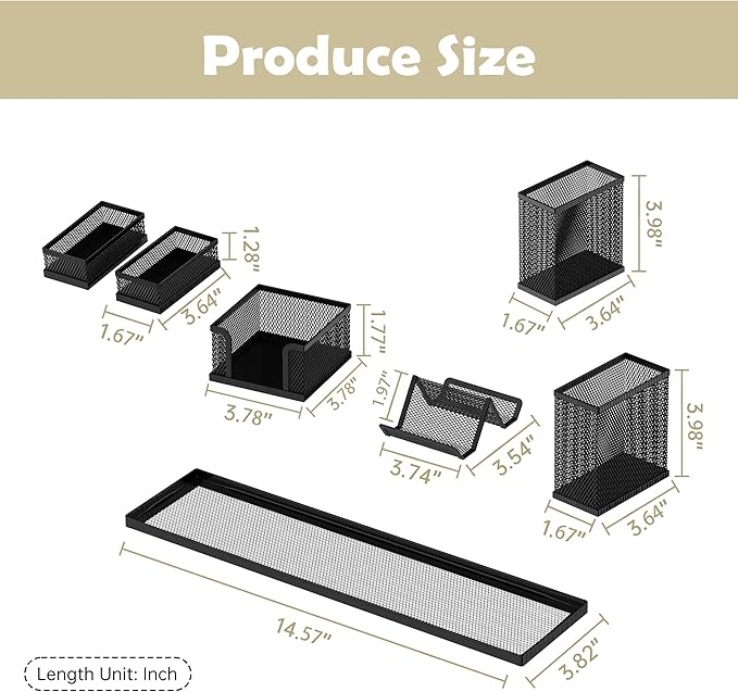 SUPEASY Pen Holder for Desk, 6 Piece Mesh Desk Organizer set for Office Organization with Mail Organizer, Letter Phone Holder, Sticky Notes Caddy Storage, Black