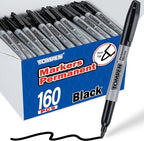 TOMPEN Black Permanent Markers Fine Tip 160 Pack Bulk,Waterproof Permanent Marker Pens with Quick Drying on Wood,Plastic,Paper,Metal,Mirror for Gift Office School Classroom Home