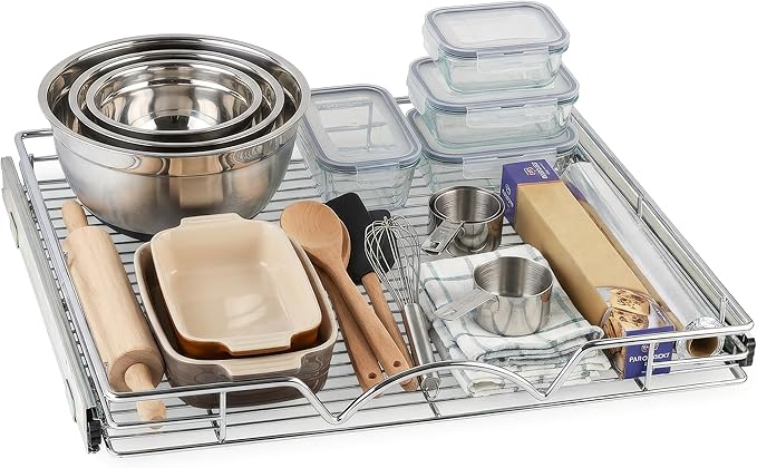 HOLDN’ STORAGE Pull Out Cabinet Organizer - Heavy Duty Steel with Smooth Slide-Out Drawers, Chrome Finish - 20" W x 17" D Basket, Fits 21.25" Cabinet Opening
