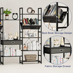 NUMENN Triple Wide 5 Tier Bookshelf, Adjustable Rustic Industrial Style Book Shelves, Modern Bookcases and Bookshelves Furniture for Bedroom, Living Room and Home Office, Elegant Black