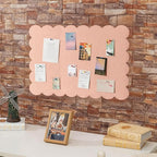 Mooliwe Scalloped Felt Bulletin Board 24 x 18 Inches Foldable Light Pink Pin Cork Board Alternative for Wall, 2' x 1.5' Trifold Picture Vision Self Adhesive Bulletin Decorative