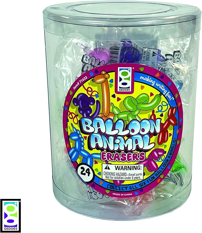 Raymond Geddes Balloon Eraser Animals Tub of 24, (71633)