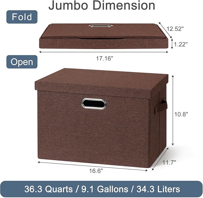 Graciadeco Large 17" 36 Quart Collapsible Stackable Storage Bins with Lids, 3 Packs Dark red Foldable Fabric Closet Storage Boxes with Lids, Heavy-duty Linen Cube Baskets(17x12x11)