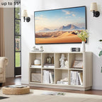 Joaxswe 8 Cube Storage Bookcase, 52" Long Horizontal Book Shelf w/Curved Edge, Wood Low 2-Tier Cubby Console Bookshelf with Base, Modern Floor Standing TV Stand for Living Room, Grey-White Cream Oak