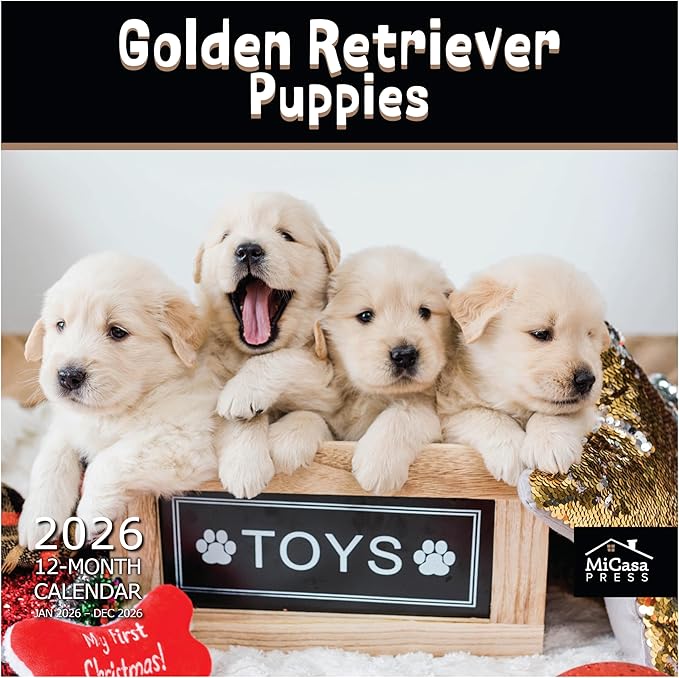 MICASA PRESS Golden Retriever Puppies 2026 Wall Calendar 12 Month | 12" x 24" Open | Thick & Sturdy Paper | Holiday Gift | Cute Puppy Dog Calendar 2026