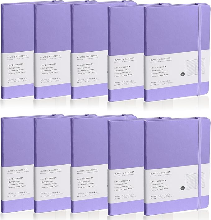 EMOMAS Lined Journal Notebook, 10Pack Hardcover Notebook for Men & Women – Journals for Writing, Work, School, Home & Daily Notes, 160 Pages – Medium A5, 5.7"x8", 100 gsm Thick Paper (Mauve)