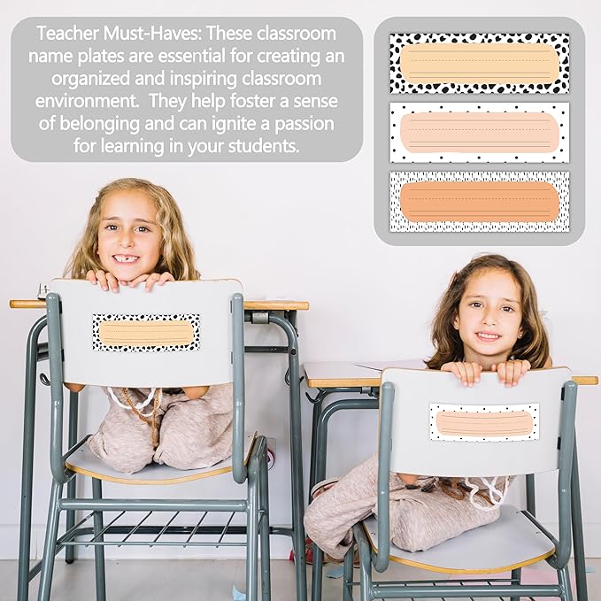 30 Name Tags for Classroom Cubbies, 3x9 in Cow Print Name Plates for Desks, Classroom Must Haves for Teachers Elementary - A04