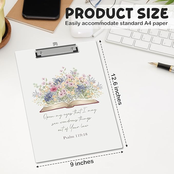 APIILVPQ Wild Flower Clipboard, Bible Verse Clipboards with Low Profile Clip for Office School Use, Christian Wooden Clip Boards for Nurses Teachers Students - B02