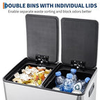 Garvee Kitchen Trash Can, 16 Gal (2 x 30 L) Dual Compartment Garbage Can with Lid and Inner Bucket, Stainless Steel Trash and Recycle Bin Combo with Step Pedal for Home Office, Silver