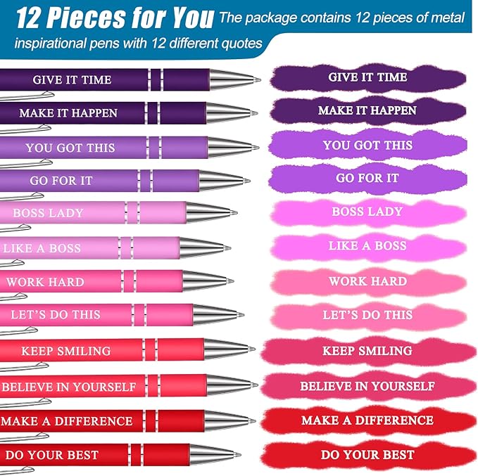 Zonon 12 Pcs Inspirational Pens Bulk Funny Ballpoint Pen with Stylus Tip Motivational Gifts for Valentine's Day Teacher Coworkers Nurse School Office Supplies(Pink Purple Colors,Boss Lady)