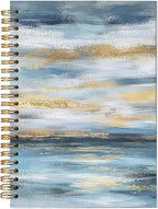 BitKan Abstract Blue White and Gold Hardcover Spiral Notebook, Boho Abstract Coastal Ocean Journal, Mid Century Modern Journal, Minimalist Contemporary Blue Ocean Notebook 5.5x8.3 Inch
