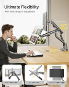 monTEK Dual Monitor Stand up to 35 inches Screen, Monitor Mount for 2 Monitors, Full Motion Adjustable Monitor Arm, VESA Mount with C-Clamp/Grommet Base, Holds 24.25lbs per Arm, Gray MA1010DG-D