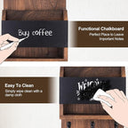 Lucundm Key and Mail Holder for Wall, Key Holder with Chalkboard and Long Storage Box, Key Hanger with 3 Sturdy Hooks for Coat, Dog Leash, Entryway Mail Organizer (Brown)