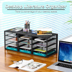 PAG-Mass Mail Sorter Adjustable Countertop Heavy Duty Literature Organizer Student Mailbox for Classroom Desktop Bill Paper Holder Rack for Office Home School, 12 Compartments, Black