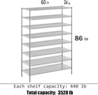 Regal Altair 24" Deep x 60" Wide x 86" Height Wire Shelving Kit | 8-Tier | NSF Commercial Storage Rack Unit