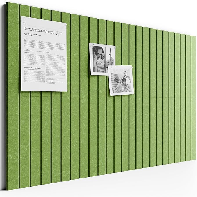 Bumusty Large Cork Board Alternative-36 x24 Felt Bulletin Board Tiles, with 30 Pushpins, 40 Adhesive Tabs, 6-Pack Slat Wall Paneling, Cork Boards for Office Push Pin Board Felt Board-Kelly Green