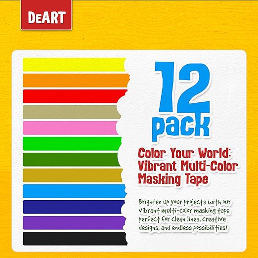 12 Pack Colored Masking Tape, 396 Ft x 0.6 inch Mini Colored Painters Tape for Arts & Crafts Labeling Coding Art Supplies Color Tape Rolls washi-scale Colorful Artist Tapes Classroom School Scrapbook