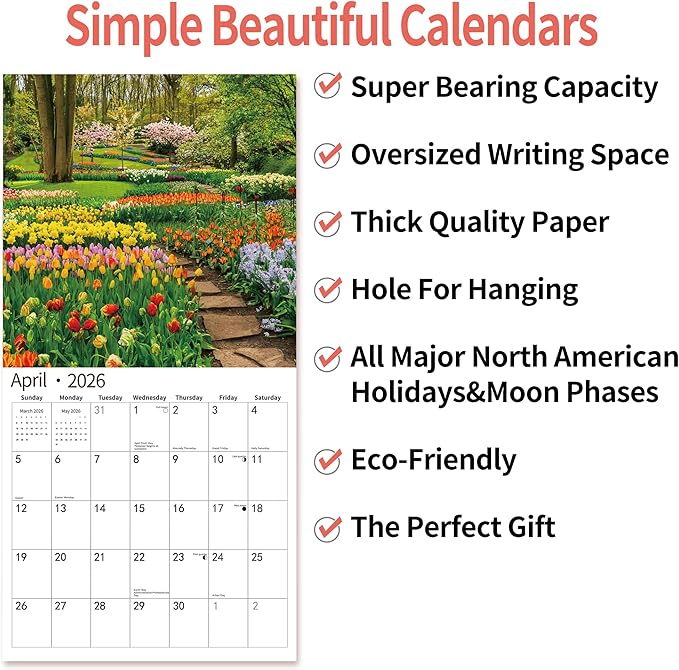 2026 Wall Calendar,Calendar 2026, November 2025 - December 2026, Wall Calendar Gardens, 12" x 24" Opened,Full Page Months Thick & Sturdy Paper for Calendar Organizing & Planning