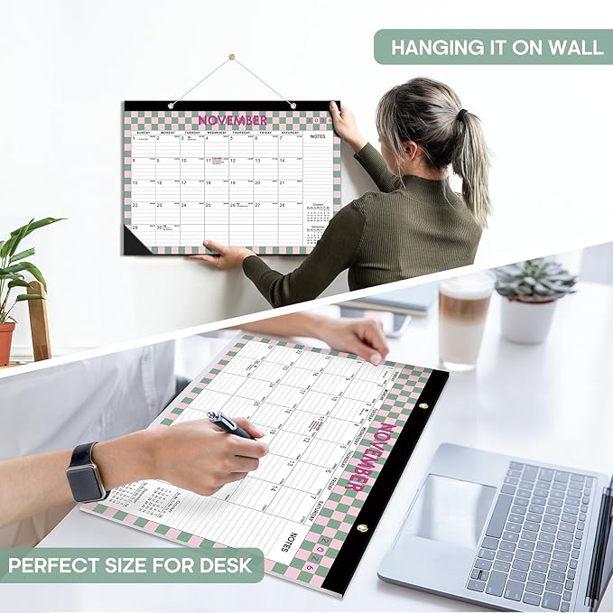 Desk Calendar 2026, 21 Months Calendar Runs from October 2025 to June 2027 - Large 17" x 12" Desktop/Wall Monthly Planner for Home School, or Office - Checkered