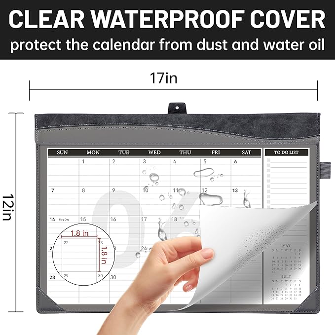Yoment Desk Calendar 2026, Jan 2026-Dec 2027, 2026 Desk Calendar Large 17 x 12, 2026 Calendar with Plastic Cover, Pockets, to-Do Lists, Desktop Wall Calendar 2026-2027 for Office School Home, Gray