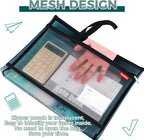 Pendancy Mesh Zipper Pouch A4 Size, Large Double Pocket Lightweight Nylon Transparent File Bag with Handle, 11x13.8 in Foldable Document Storage for Puzzle Project/Cross Stitch/Travel/Office (Black)