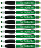 Personalized Pens with Gel Highlighter and Stylus -200 Pack Bulk-Free Imprint - 3 In Bible Highlighter No Bleed, Ballpoint Pen, and Stylus Combo- add Custom Name, Logo or Gift Message- Green